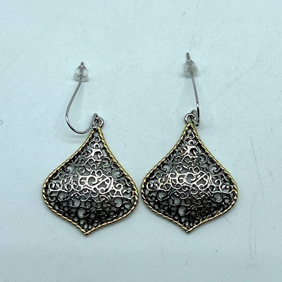NEW REAL SIMPLE drop dangle open mesh pattern gold and silver fashion earrings - Picture 1 of 16
